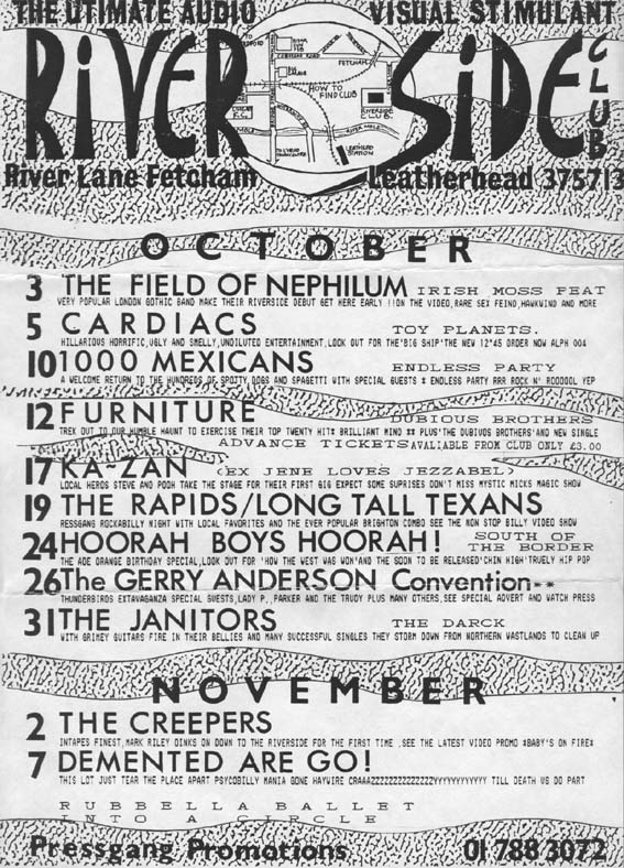 Fetcham-Riverside Gig List Oct Nov 1986