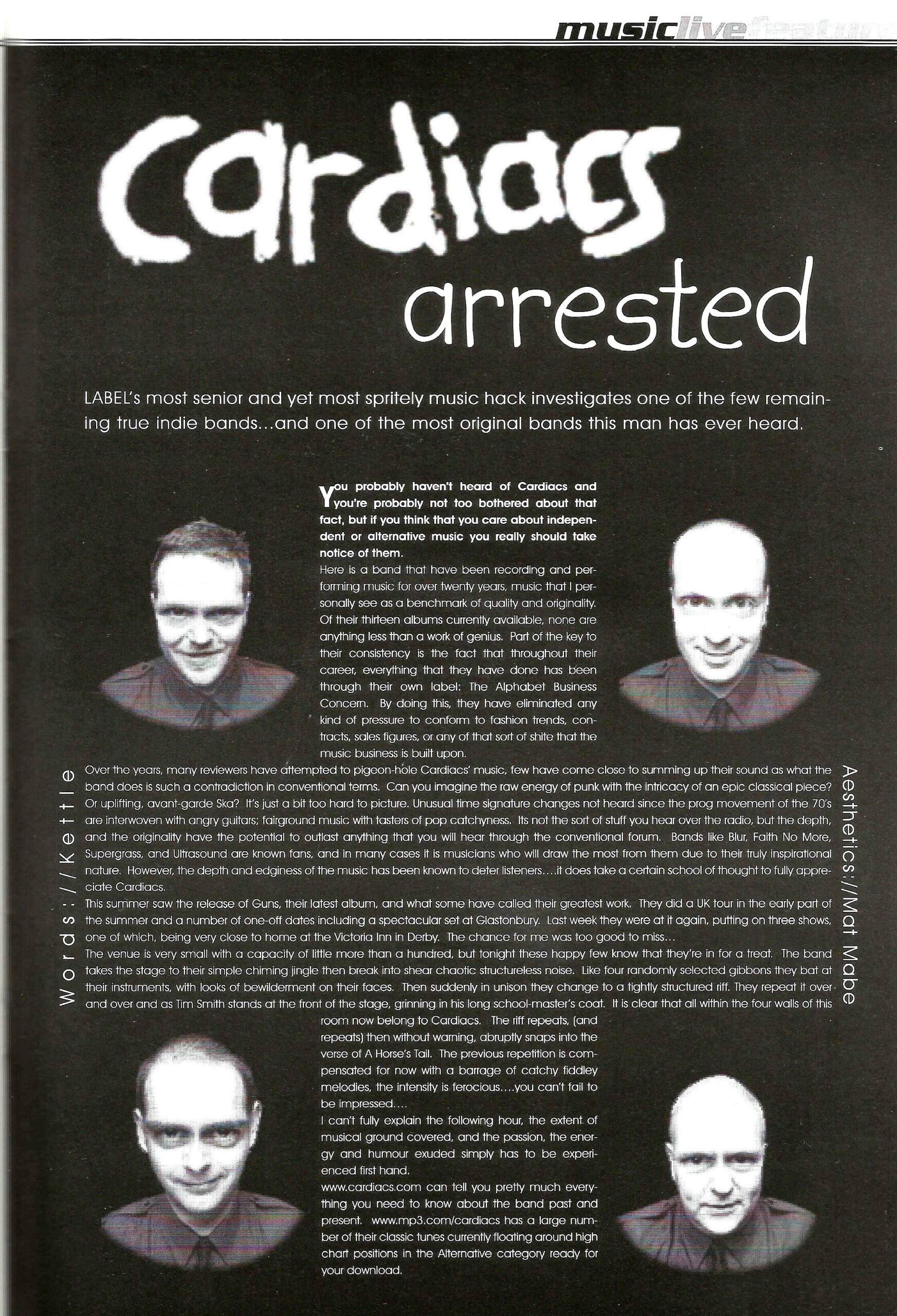 cardiacs arrested article in music live magazinei