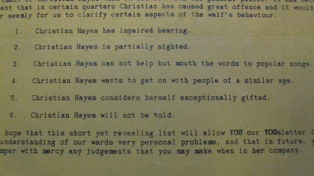 Chrstian Hayes Yousletter excerpt